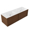 Saniclass Holz Frame Badkamermeubelset - 140x45x41.5cm - Flow solid surface wastafel wit - 2 wasbakken - zonder kraangaten - 2 lades - mat walnut pure (hout) SW1478433
