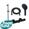 FugaFlow Eccelente Sobrado Ensemble de douche barre curseur avec douchette ronde, flexible en métal et robinet de douche Noir mat SW1124013