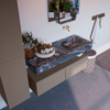 Mondiaz ALAN-DLUX Ensemble de meuble - 120cm - meuble Smoke mat - 2 tiroirs - Lavabo Cloud Lava suspendu - vasque Droite - 0 trous de robinet SW808166