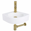 QeramiQ Fuente Pack Lave-mains d'angle - 30x30x10cm - 1 trou de robinet - céramique - robinet Laiton brossé - Blanc SW1111513