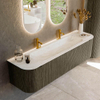 Mondiaz KURVE-DLUX Ensemble de meuble de salle de bains - 170x46x40cm - 1 tiroir - 2 portes - lavabo solid surface - centre - 2 trous de robinet - Shadow SW1414504