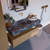 Mondiaz ALAN-DLUX Ensemble de meuble - 110cm - meuble Oro mat - 1 tiroir - Lavabo Cloud Lava suspendu - vasque Centre - 0 trous de robinet SW808542