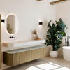 MONDIAZ THOR-DLUX 180cm meuble de salle de bains arrondi gauche + droite couleur Dusk avec 2 tiroirs et 2 portes. Vasque suspendue CLOUD Gauche sans trou de robinet couleur Opalo. SW1466014