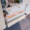 Mondiaz ALAN-DLUX Ensemble de meuble - 150cm - meuble Linen mat - 2 tiroirs - Lavabo Cloud Opalo suspendu - vasque Gauche et droite - 0 trous de robinet SW806704