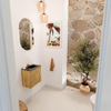 Mondiaz JOYA-DLUX 40cm toiletmeubel - kleur Oak - Wastafel FAYE positie Rechts 1 kraangat kleur Lava. SW1422052