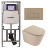 QeramiQ Dely Toiletset - 36.3x51.7cm - diepspoel - rimless - Geberit UP320 inbouwreservoir - softclose toilet zitting - bedieningsplaat taupe - rechthoekige knoppen - mat beige SW1242406