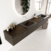 MONDIAZ BUKLA Meuble de salle de bains 240cm avec module 60 gauche couleur Dark Brown avec 4 tiroirs. Lavabo CLOUD double 0 trous de robinet couleur Urban. SW1382361