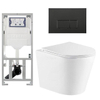 QeramiQ Dely Pack WC cuvette sans bride 36.3x51.7cm avec bâti-support Geberit UP320 abattant WC blanc mat frein de chute et plaque de commande noir mat boutons Rectangulaires SW804606