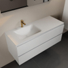 Mondiaz Aivy ensemble de meuble de salle de bains - 120x45x50cm - 1 trou de robinet - 1 vasque talc Solid surface - Gauche - 2 tiroirs - Avec miroir - MDF Talc SW892344