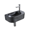 QeramiQ Fuente Ensemble de Lavabo - 40x21.5x12cm - droite - strié - demi-rond - 1 trou de robinet - céramique - ensemble de robinet gunmetal - bouchon de vidange - siphon abaissé - noir mat SW1233035