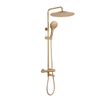 Fortifura Calvi Regendoucheset - thermostatisch - 30cm hoofddouche - gladde slang - ronde handdouche - draaibare baduitloop - Geborsteld Messing PVD (Goud) SW1592520