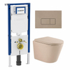 QeramiQ Dely Toiletset - 36.3x51.7cm - diepspoel - rimless - Geberit UP720 inbouwreservoir - softclose toilet zitting - 35mm - bedieningsplaat taupe - rechthoekige knoppen - mat beige SW1427093