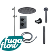 FugaFlow Eccelente Sobrado Badkamer Inbouw Regendoucheset - thermostatisch - plafondarm -glijstang - 25cm hoofddouche - staaf handdouche - gunmetal PVD - Black Friday - SW1124059