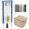 QeramiQ Dely Toiletset - 36.3x51.7cm - Geberit UP720 inbouwreservoir - rimless - diepspoel - zitting - softclose - bedieningsplaat steel - rechthoekige knoppen - mat beige SW1426521