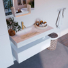Mondiaz ALAN-DLUX Ensemble de meuble - 100cm - meuble Talc mat - 1 tiroir - Lavabo Cloud Opalo suspendu - vasque Gauche - 1 trou de robinet SW806183