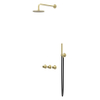 IVY Concord Ensemble de douche à effet pluie - encastré - symmetry - 2 robinets d'arrêt - bras de plafond 30 cm - pomme de douche principale medium 25 cm - barre de douche avec sortie - flexible de douche 150 cm - douchette barreau - RVS316 - or mat bross SW1032075