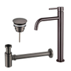 FugaFlow Eccelente Sobrado Slim Slim Kit mitigeur lavabo - robinet rehaussé - bonde non-obturable - siphon design bas - PVD Gunmetal SW1124374