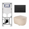 QeramiQ Dely Swirl Toiletset - 36.3x51.7cm - Geberit UP320 inbouwreservoir - met Burda frame - 35mm zitting - mat zwarte bedieningsplaat - rechthoekige knoppen - mat beige SW1138597