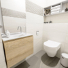 MONDIAZ OLAN Fonteinset - 60x30x40cm - 1 kraangat - 1 lade - washed oak mat - wasbak midden - Solid Surface Wit SW473447