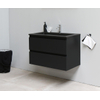 Basic Bella Meuble lavabo acrylique noir avec 1 trou de robinet avec miroir 80x55x46cm Flat Pack Noir mat SW538988