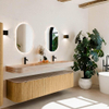 MONDIAZ THOR-DLUX Meuble de salle de bains 190cm arrondi gauche + droite couleur Oak avec 2 tiroirs et 2 portes. Vasque suspendue CLOUD Double 2 trous de robinet couleur Saba. SW1466650