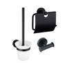 Fortifura Calvi Toiletset 3-delig - toiletrolhouder met klep - toiletborstel - handdoekhaak dubbel rond - Mat Zwart SW1248420