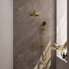 BRAUER Stripe Douche de tête thermostatique encastrable - 3 voies - rectangulaire - SET 22 - pomme de douche 25cm - bras mural droit - douchette 3 positions - flexible de douche - barre coulissante intégrée - PVD brossé or SW1435247