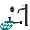 FugaFlow Eccelente Sobrado Slim Slim Kit mitigeur lavabo - robinet rehaussé - bonde clic clac - siphon design bas - Noir mat SW1124382