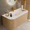 MONDIAZ KURVE-DLUX 100cm Meuble salle de bain avec module 25 G et D - couleur Oak - 1 tiroir - 2 portes - vasque GRUNNE centre - 1 trou de robinet - couleur Frappe SW1137309