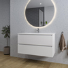 Saniclass Chaci Ensemble meuble de salle de bains - 100x46x55cm - lavabo en céramique blanc - 1 vasque - 1 trou de robinet - 2 tiroirs - miroir rond avec éclairage - blanc mat SW816284