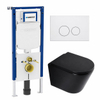 QeramiQ Dely Toiletset - 36.3x51.7cm - diepspoel - rimless - Geberit UP720 inbouwreservoir - softclose toilet zitting - 35mm - mat witte bedieningsplaat - rechthoekige knoppen - mat zwart SW1427107