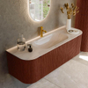 MONDIAZ KURVE-DLUX 140cm badmeubel ronding Links + Rechts kleur Ruby met 1 lade en 2 deuren. Wastafel BIG SMALL Midden 1 kraangat Meli. SW1434064