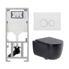 QeramiQ Dely Swirl Ensemble WC- 36.3x51.7cm - Réservoir encastré Geberit UP320 - abattant fin - Plaque de commande en métal blanc mat - Boutons ronds - Noir mat SW1130202