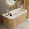 MONDIAZ KURVE-DLUX Meuble de salle de bains 100 cm avec module 25 Len R couleur Chêne avec 1 tiroir et 2 portes. Lavabo GRUNNE central sans trou de robinet couleur Frappe. SW1138557