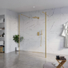 Fortifura Galeria Vrijstaande Inloopdouche - 140x200cm - helder - antikalk - 8mm veiligheidsglas - 2 zijwanden - 30cm - wandsteunen en hoekprofielen - PVD - geborsteld messing (goud) SW992946
