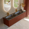 Mondiaz KURVE-DLUX Ensemble meuble de salle de bains - 165x46x40cm - 2 tiroirs - 1 porte - vasque solid surface - double / gauche - 2 trous de robinet - Ruby SW1416021