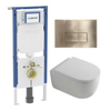 QeramiQ Dely Swirl Pack WC - 36,3x51,7cm - réservoir encastré Geberit UP720 Duofix Sigma - assise 35mm - plaque de déclenchement en laiton brossé - boutons rectangulaires - blanc brillant SW1413879