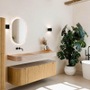 MONDIAZ THOR-DLUX 150cm meuble de salle de bains arrondi gauche + droite couleur Oak avec 1 tiroir et 2 portes. Vasque suspendue CLOUD gauche sans trou de robinet couleur Saba. SW1464862