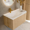 MONDIAZ KURVE-DLUX 85cm meuble de salle de bains avec module 25 R couleur Oak avec 1 tiroir et 1 porte. Lavabo CLOUD à gauche 1 trou de robinet couleur Ostra. SW1137710