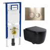 QeramiQ Dely Swirl Toiletset - 36.3x51.7cm - Geberit UP720 Duofix Sigma inbouwreservoir - 35mm zitting - bedieningsplaat geborsteld messing - ronde knoppen - mat zwart SW1413971