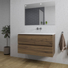 Adema Chaci Ensemble salle de bain - 100x46x57cm - 1 vasque en céramique blanche - sans trous de robinet - 2 tiroirs - miroir rectangulaire - Noyer SW816557
