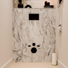 MONDIAZ HOPE Toiletplaat Set - solid surface achterwand - 100x125cm - Planchet 100x23cm - voorgeboord - Glace SW1105193