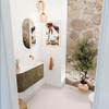 Mondiaz JOYA 81.6cm toiletmeubel - ronding links kleur Dusk - Wastafel FAYE positie Rechts Zonder kraangat kleur Talc. SW1421691