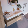 Mondiaz ALAN-DLUX Ensemble de meuble - 110cm - meuble Washed Oak mat - 1 tiroir - Lavabo Cloud Frappe suspendu - vasque Droite - 1 trou de robinet SW808607