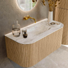 MONDIAZ KURVE-DLUX 100cm Meuble salle de bain avec module 25 G et D - couleur Oak - 1 tiroir - 2 portes - vasque GRUNNE centre - sans trou de robinet - couleur Glace SW1137881