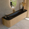 MONDIAZ KURVE 160cm Meuble salle de bain avec module 25 G et D - couleur Oak - 1 tiroir - 2 portes - vasque BIG MEDIUM centre - 1 trou de robinet - Urban SW1138404