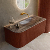 MONDIAZ KURVE-DLUX Meuble de salle de bains 105cm arrondi à gauche couleur Ruby avec 1 tiroir et 1 porte. Vasque BIG SMALL à droite sans trou de robinet Sombra. SW1433935