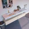 Mondiaz ALAN-DLUX Ensemble de meuble - 200cm - meuble Linen mat - 2 tiroirs - Lavabo Cloud Glace suspendu - vasque Gauche - 1 trou de robinet SW806176