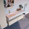 Mondiaz ALAN-DLUX Ensemble de meuble - 130cm - meuble Linen mat - 2 tiroirs - Lavabo Cloud Ostra suspendu - vasque Gauche - 1 trou de robinet SW807071