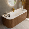 MONDIAZ KURVE-DLUX 120cm Meuble salle de bain avec module 25 G et D - couleur Walnut - 1 tiroir - 2 portes - vasque BIG SMALL centre - 1 trou de robinet - couleur Frappe SW1137421